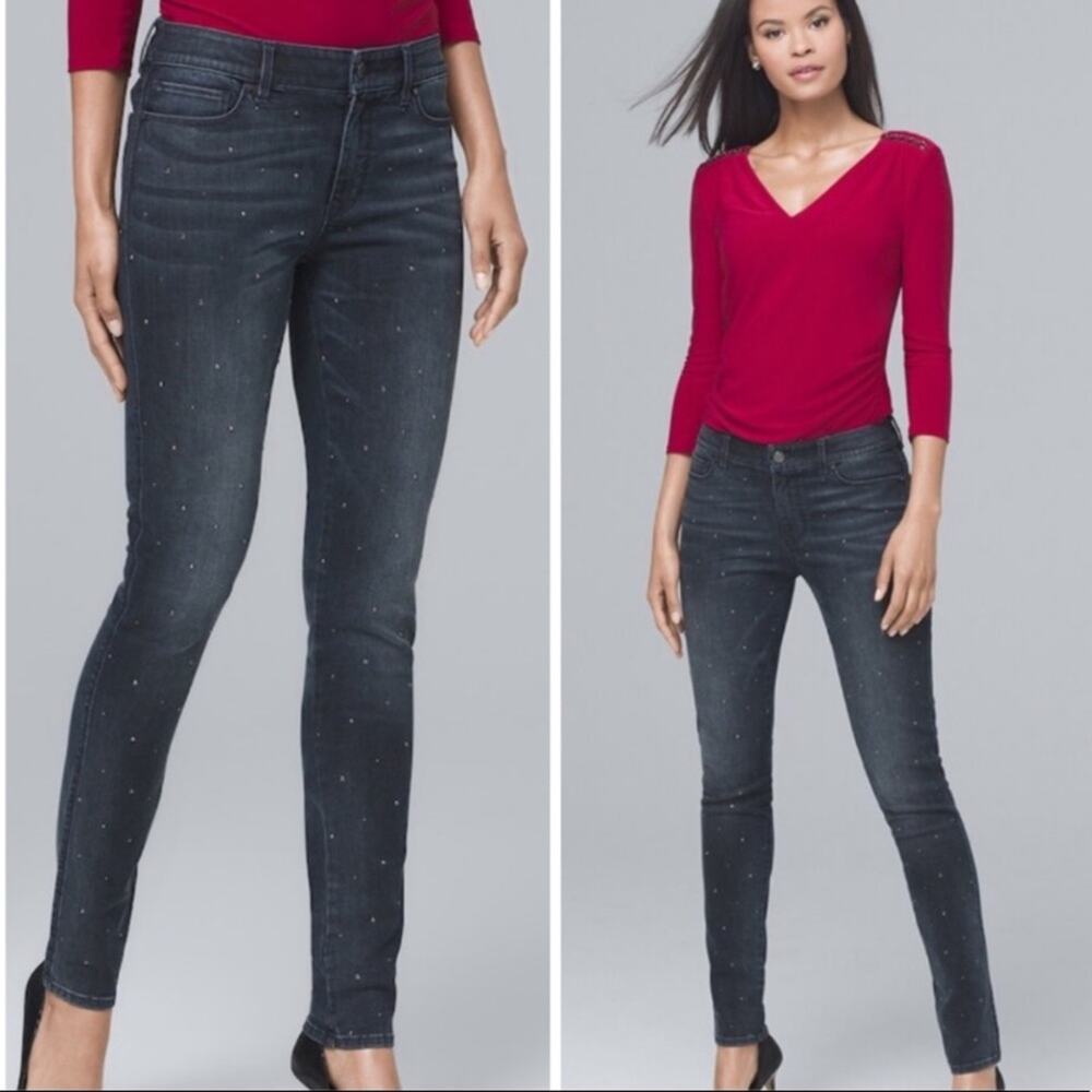 WHBM Womens GRAY Front Studded The Skinny Ankle Jeans Size 2